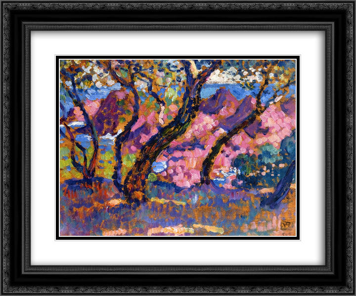 In the Shade of the Pines (study) 24x20 Black Ornate Wood Framed Art Print Poster with Double Matting by Rysselberghe, Theo van