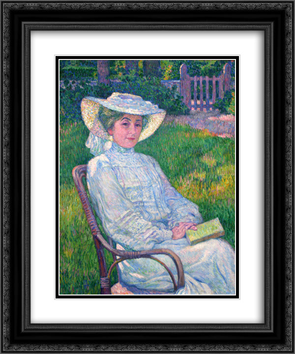 Lady in White, Portrait of Mrs. Theo Van Rysselberghe 20x24 Black Ornate Wood Framed Art Print Poster with Double Matting by Rysselberghe, Theo van