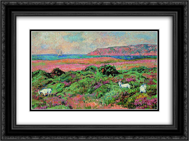 Lavandou 24x18 Black Ornate Wood Framed Art Print Poster with Double Matting by Rysselberghe, Theo van