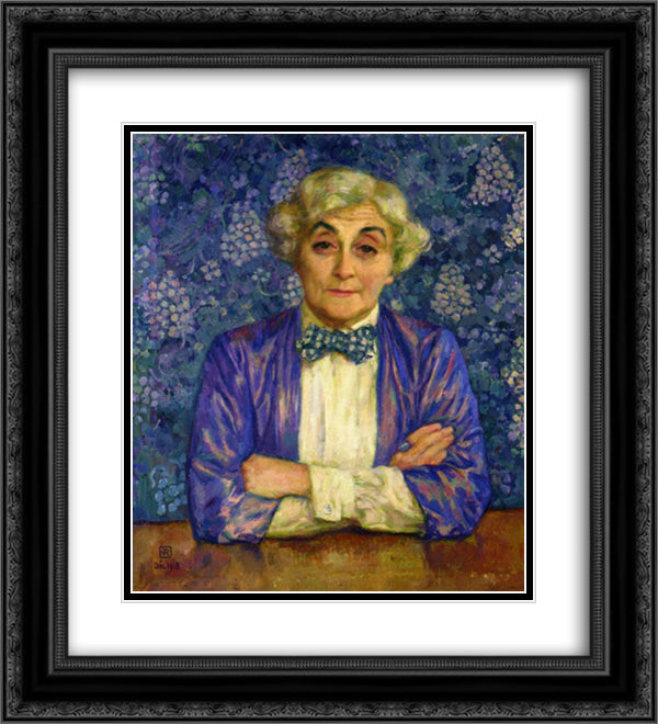 Madame van Rysselberghe in a Chedkered Bow Tie 20x22 Black Ornate Wood Framed Art Print Poster with Double Matting by Rysselberghe, Theo van