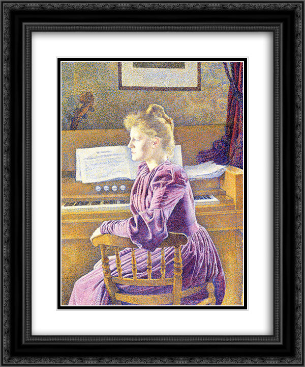 Maria Sethe at the Harmonium 20x24 Black Ornate Wood Framed Art Print Poster with Double Matting by Rysselberghe, Theo van