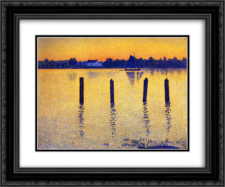 Sailboats on the River Scheldt 24x20 Black Ornate Wood Framed Art Print Poster with Double Matting by Rysselberghe, Theo van