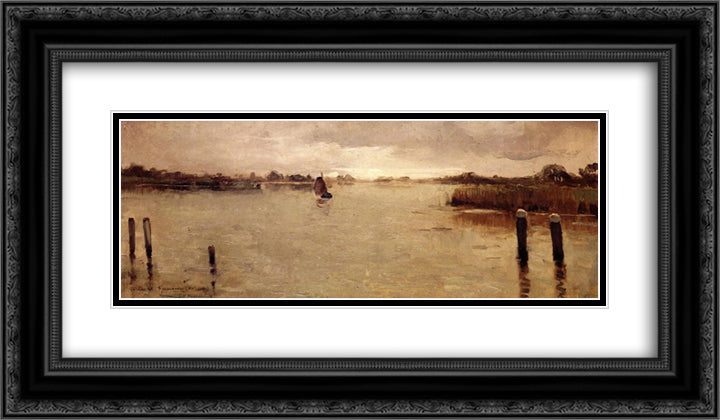Spaarnwoude island 24x14 Black Ornate Wood Framed Art Print Poster with Double Matting by Rysselberghe, Theo van