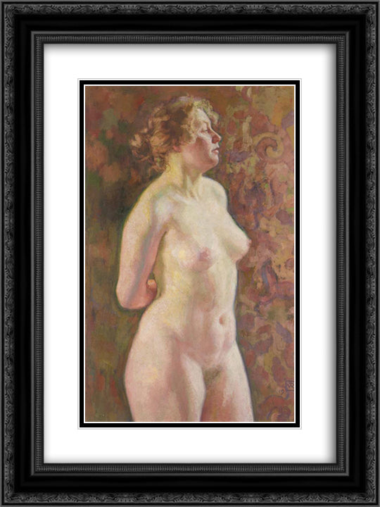 Standing Nude 18x24 Black Ornate Wood Framed Art Print Poster with Double Matting by Rysselberghe, Theo van