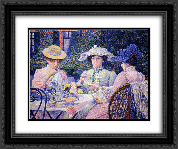 Summer Afternoon (Tea in the Garden) 24x20 Black Ornate Wood Framed Art Print Poster with Double Matting by Rysselberghe, Theo van