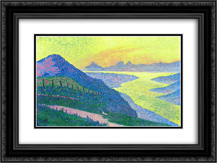 Sunset at Ambleteuse 24x18 Black Ornate Wood Framed Art Print Poster with Double Matting by Rysselberghe, Theo van