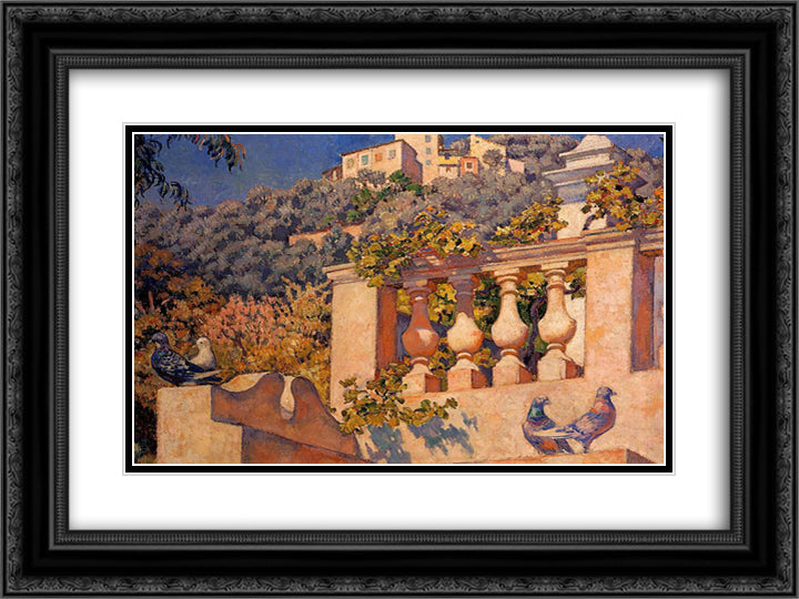 The Balustrade 24x18 Black Ornate Wood Framed Art Print Poster with Double Matting by Rysselberghe, Theo van