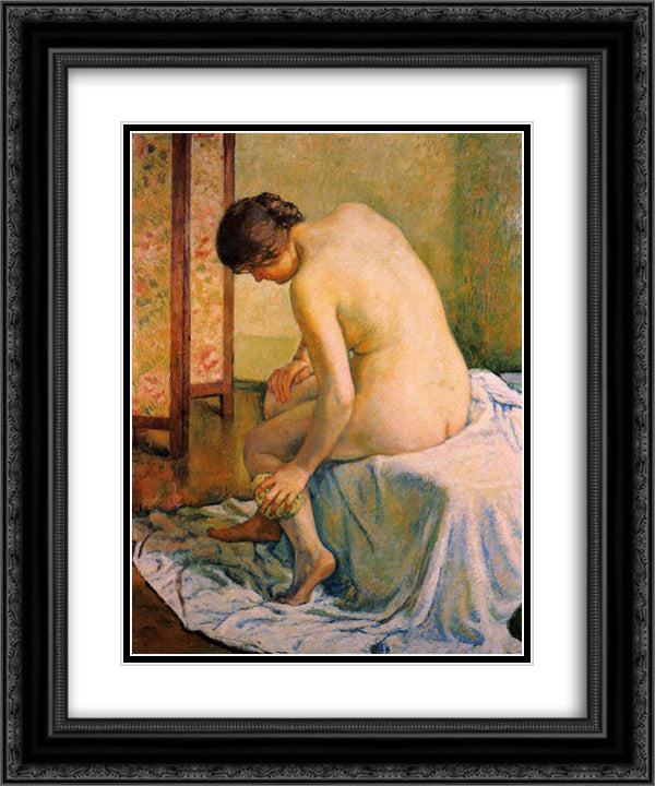 The Bather 20x24 Black Ornate Wood Framed Art Print Poster with Double Matting by Rysselberghe, Theo van