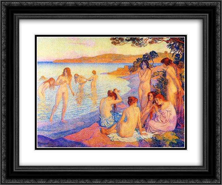 The burning time 24x20 Black Ornate Wood Framed Art Print Poster with Double Matting by Rysselberghe, Theo van