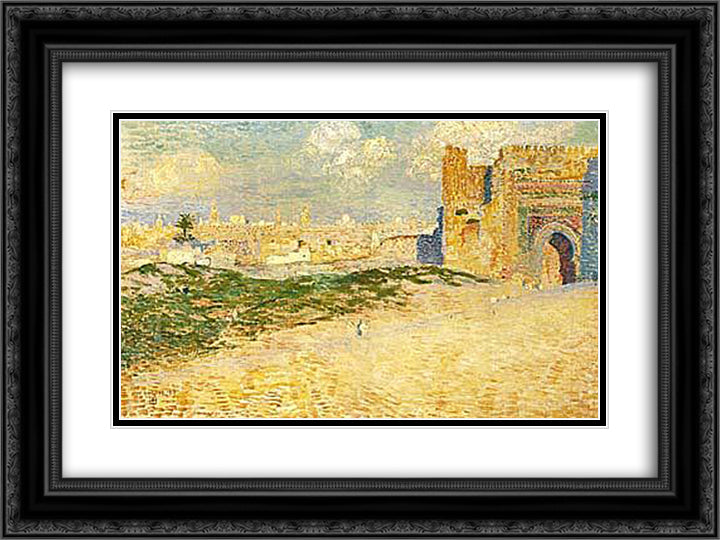 The door of Monsour Hay in Meknes, Morocco 24x18 Black Ornate Wood Framed Art Print Poster with Double Matting by Rysselberghe, Theo van