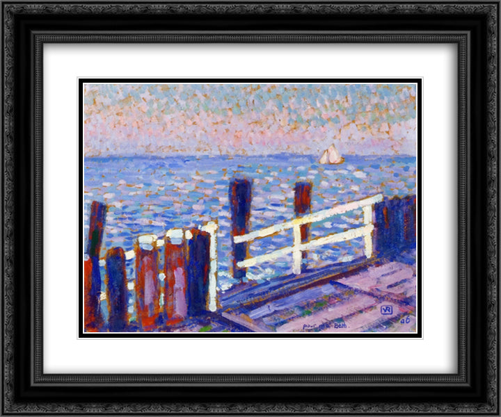 The Jetty 24x20 Black Ornate Wood Framed Art Print Poster with Double Matting by Rysselberghe, Theo van