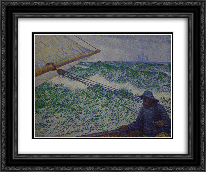 The Man at the Tiller 24x20 Black Ornate Wood Framed Art Print Poster with Double Matting by Rysselberghe, Theo van