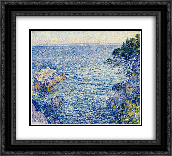 The Point of Rossignol 22x20 Black Ornate Wood Framed Art Print Poster with Double Matting by Rysselberghe, Theo van