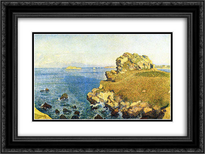 The Pointe de per Kiridec at Roscoff 24x18 Black Ornate Wood Framed Art Print Poster with Double Matting by Rysselberghe, Theo van