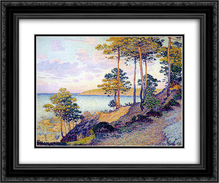 The Pointe St. Pierre at St. Tropez 24x20 Black Ornate Wood Framed Art Print Poster with Double Matting by Rysselberghe, Theo van