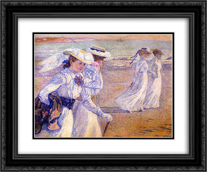 The Promenade 24x20 Black Ornate Wood Framed Art Print Poster with Double Matting by Rysselberghe, Theo van
