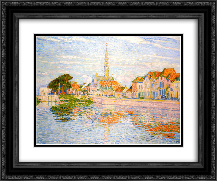 The Quay at Verre, Zeeland 24x20 Black Ornate Wood Framed Art Print Poster with Double Matting by Rysselberghe, Theo van