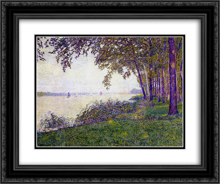 The Schelde Upstream from Antwerp After Fog 24x20 Black Ornate Wood Framed Art Print Poster with Double Matting by Rysselberghe, Theo van