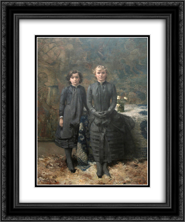 The Sisters of the Painter Schlobach 20x24 Black Ornate Wood Framed Art Print Poster with Double Matting by Rysselberghe, Theo van