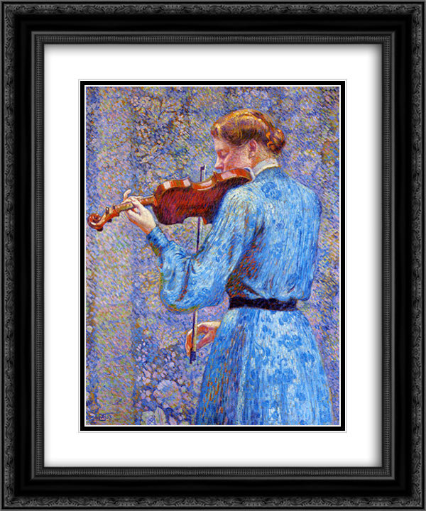 The Violinist 20x24 Black Ornate Wood Framed Art Print Poster with Double Matting by Rysselberghe, Theo van