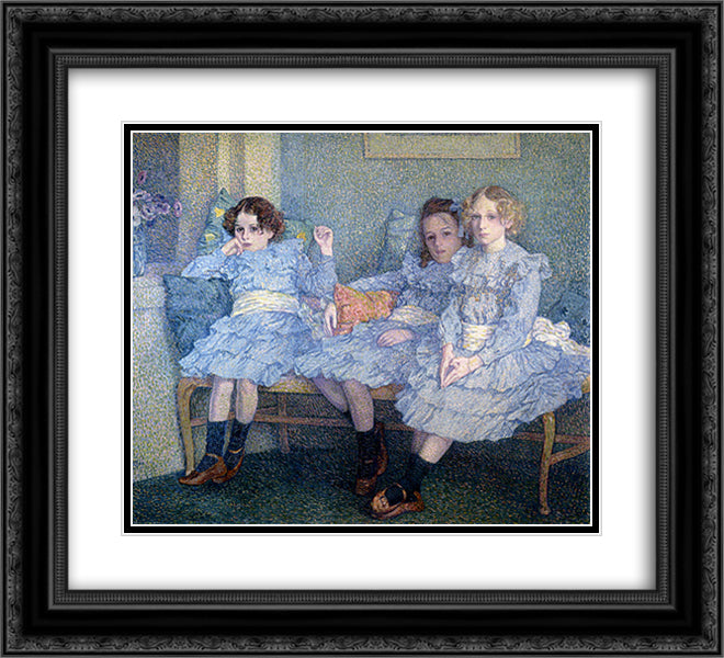 Three Children in Blue 22x20 Black Ornate Wood Framed Art Print Poster with Double Matting by Rysselberghe, Theo van