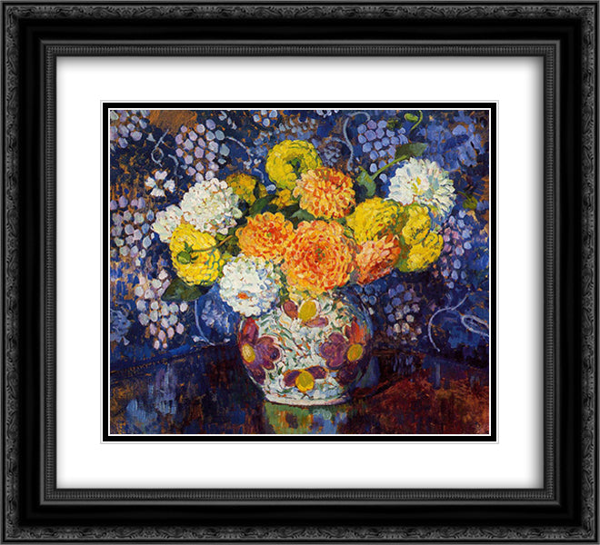 Vase of Flowers 22x20 Black Ornate Wood Framed Art Print Poster with Double Matting by Rysselberghe, Theo van
