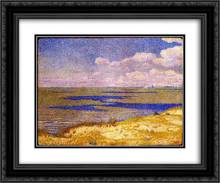 View of the River Scheldt 24x20 Black Ornate Wood Framed Art Print Poster with Double Matting by Rysselberghe, Theo van