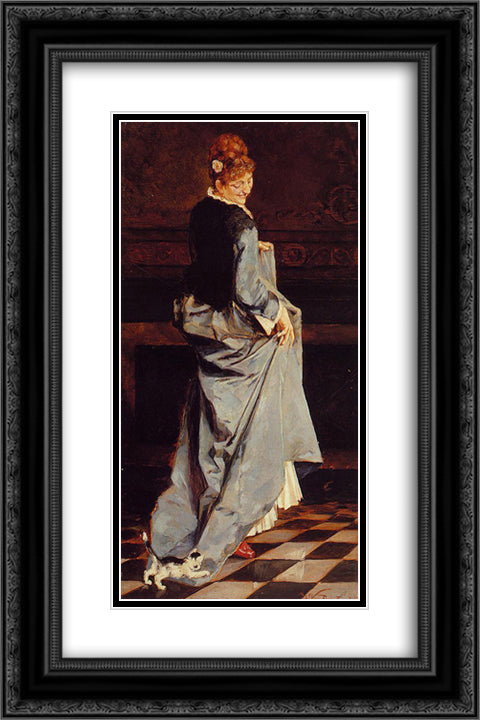 Woman in a Green Dress 16x24 Black Ornate Wood Framed Art Print Poster with Double Matting by Rysselberghe, Theo van