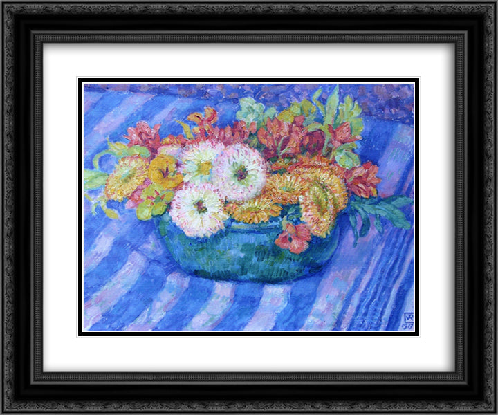 Yellow Bouquet 24x20 Black Ornate Wood Framed Art Print Poster with Double Matting by Rysselberghe, Theo van