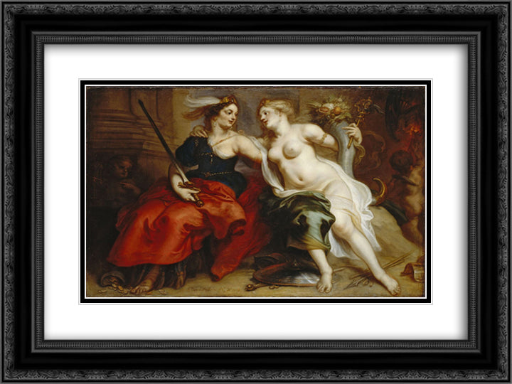 Allegory of Justice and Peace 24x18 Black Ornate Wood Framed Art Print Poster with Double Matting by Thulden, Theodoor van