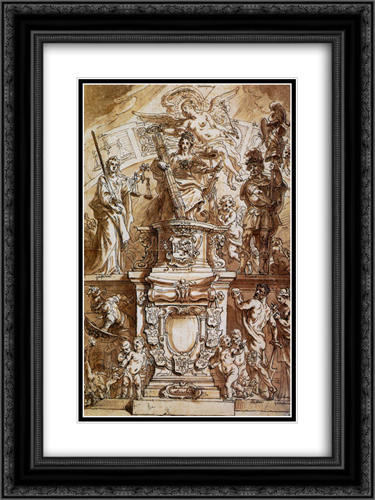 Allegory United Province 18x24 Black Ornate Wood Framed Art Print Poster with Double Matting by Thulden, Theodoor van
