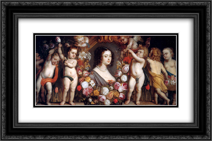 Francoise van Bever 24x16 Black Ornate Wood Framed Art Print Poster with Double Matting by Thulden, Theodoor van