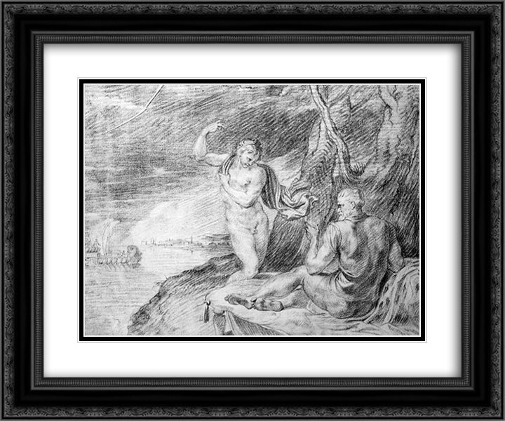 Minerva and Odysseus at Telemachus 24x20 Black Ornate Wood Framed Art Print Poster with Double Matting by Thulden, Theodoor van