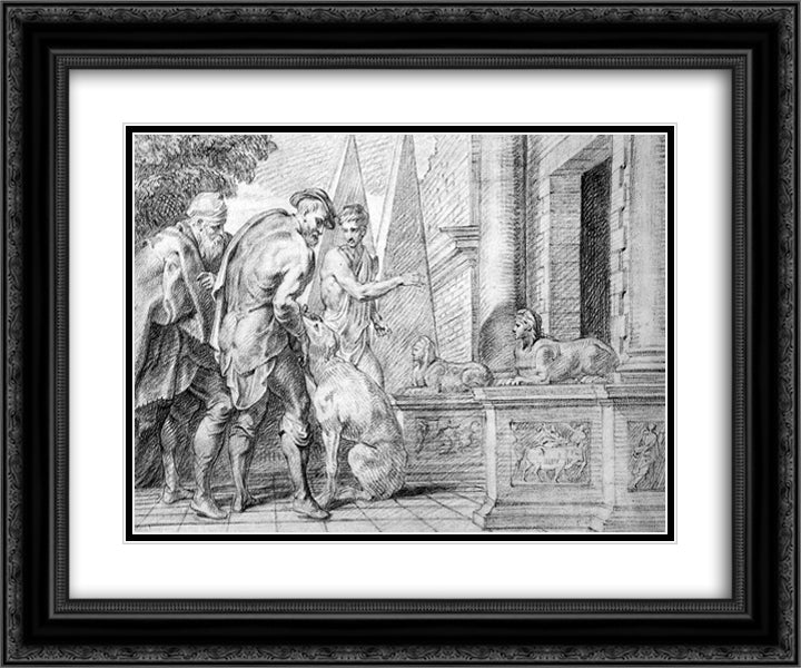 Odysseus Recognised by His Dog 24x20 Black Ornate Wood Framed Art Print Poster with Double Matting by Thulden, Theodoor van