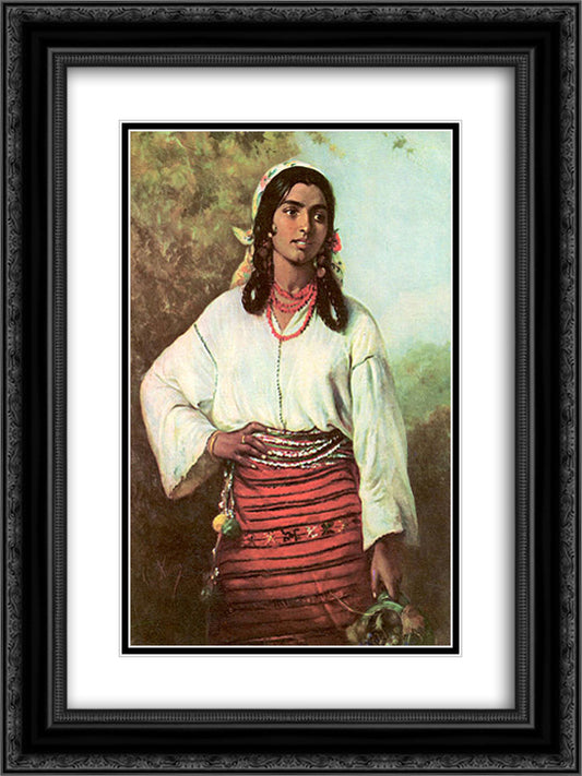 Gipsy Girl 18x24 Black Ornate Wood Framed Art Print Poster with Double Matting by Aman, Theodor
