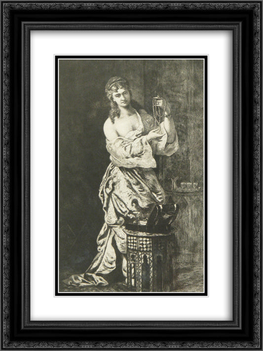 Odalisque With Pearls 18x24 Black Ornate Wood Framed Art Print Poster with Double Matting by Aman, Theodor