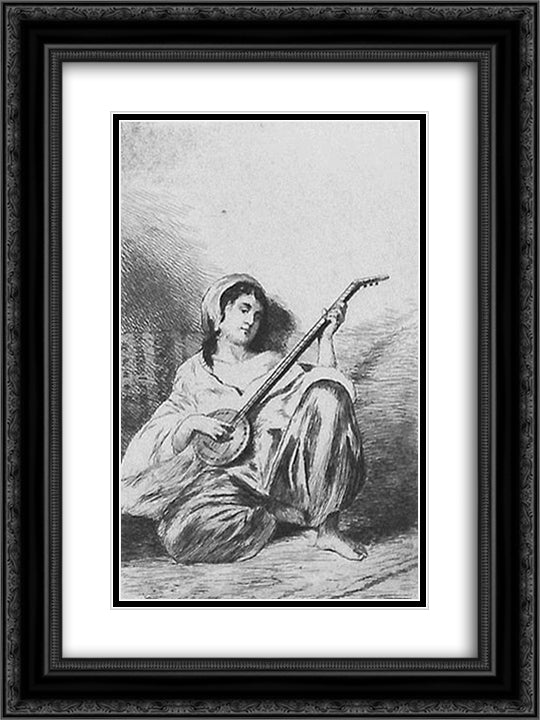 Oriental Music 18x24 Black Ornate Wood Framed Art Print Poster with Double Matting by Aman, Theodor