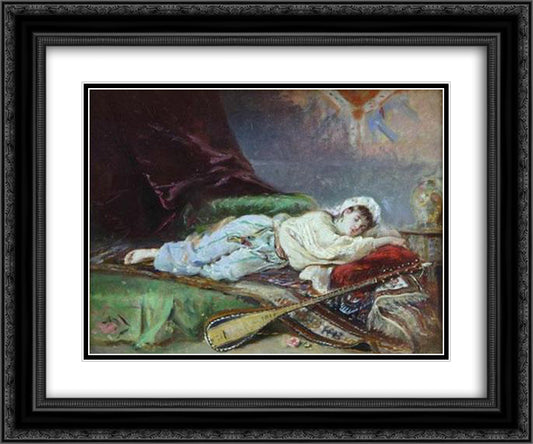 Reclining Odalisque 24x20 Black Ornate Wood Framed Art Print Poster with Double Matting by Aman, Theodor