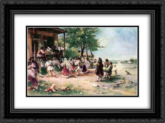 Round-dance at Aninoasa 24x18 Black Ornate Wood Framed Art Print Poster with Double Matting by Aman, Theodor