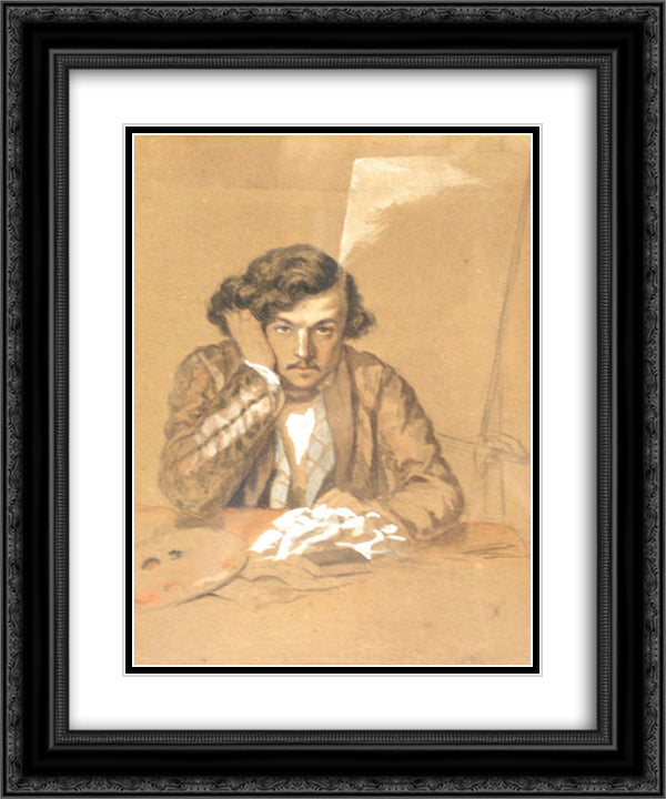 Self-Portrait 20x24 Black Ornate Wood Framed Art Print Poster with Double Matting by Aman, Theodor