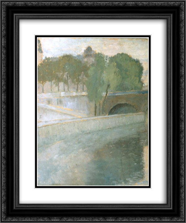 Bridge Over Seine 20x24 Black Ornate Wood Framed Art Print Poster with Double Matting by Pallady, Theodor