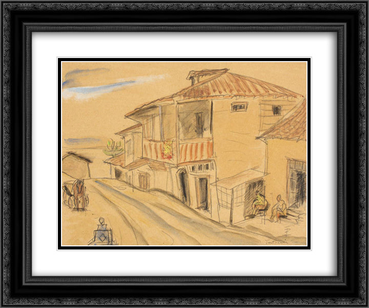 Case la Turtucaia 24x20 Black Ornate Wood Framed Art Print Poster with Double Matting by Pallady, Theodor