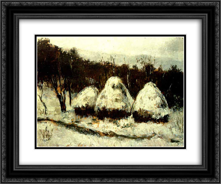 Haystacks 24x20 Black Ornate Wood Framed Art Print Poster with Double Matting by Pallady, Theodor