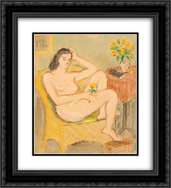 Nude in Chair 20x22 Black Ornate Wood Framed Art Print Poster with Double Matting by Pallady, Theodor