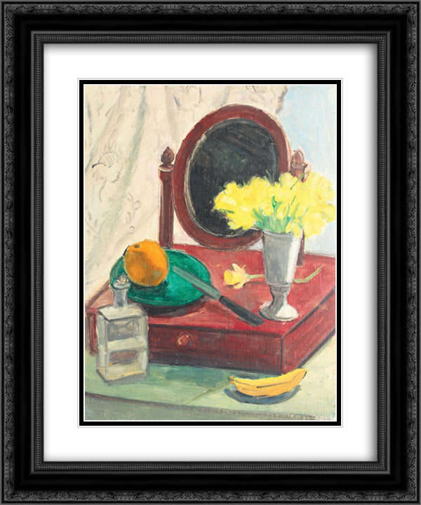 Still Life with Narcissus and Mirror 20x24 Black Ornate Wood Framed Art Print Poster with Double Matting by Pallady, Theodor