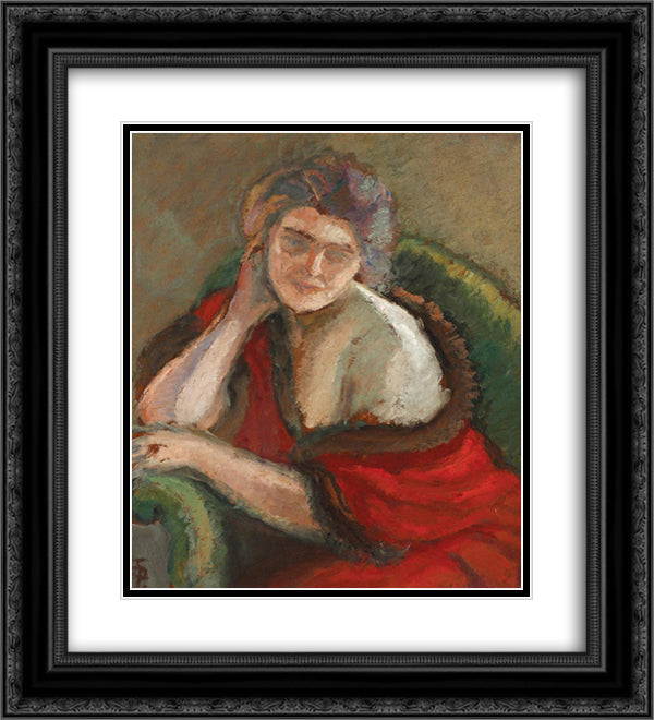 Thinking Woman 20x22 Black Ornate Wood Framed Art Print Poster with Double Matting by Pallady, Theodor