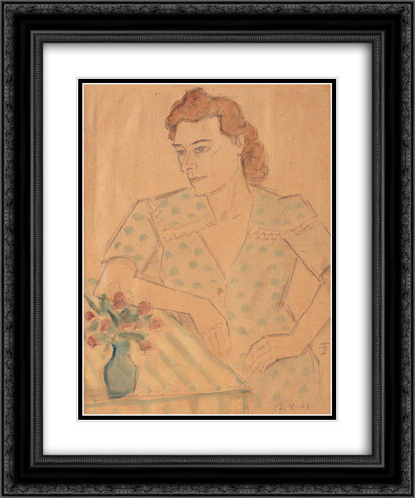 Woman in Interior 20x24 Black Ornate Wood Framed Art Print Poster with Double Matting by Pallady, Theodor
