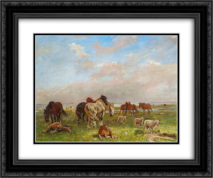 A group of horses, Saltholmen 24x20 Black Ornate Wood Framed Art Print Poster with Double Matting by Philipsen, Theodor