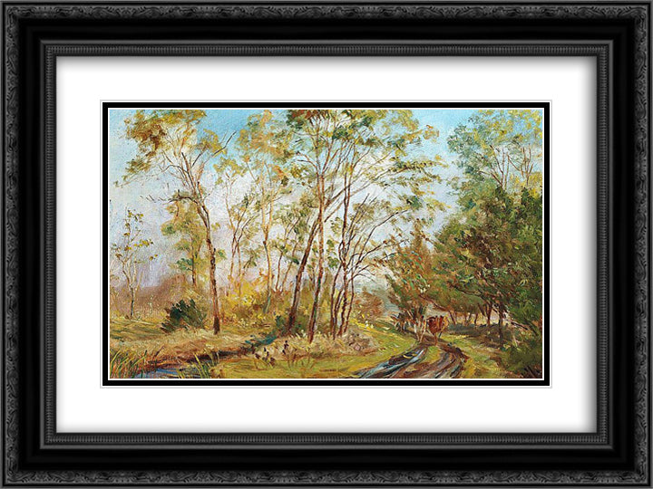 At the Black Stream, Mejlgaard. Study 24x18 Black Ornate Wood Framed Art Print Poster with Double Matting by Philipsen, Theodor
