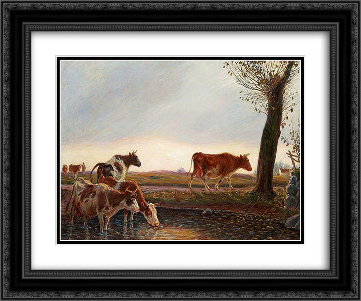 Cows homeward bound in the evening 24x20 Black Ornate Wood Framed Art Print Poster with Double Matting by Philipsen, Theodor